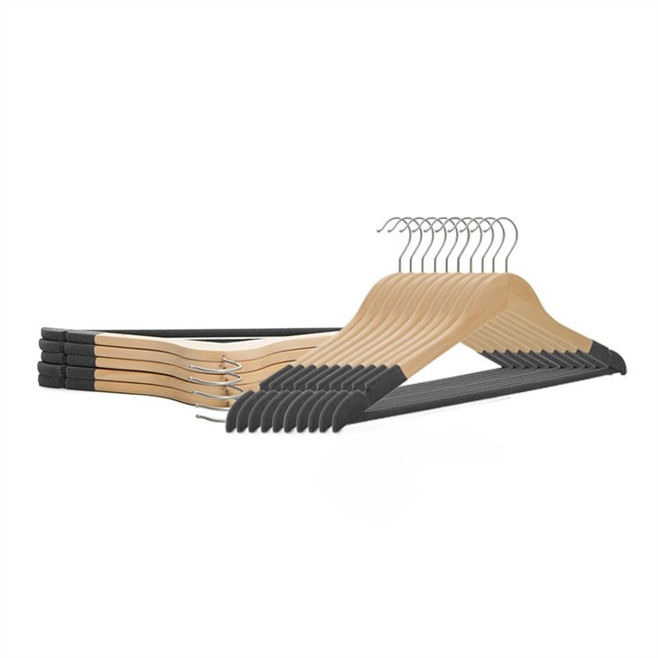 High-grade Storage Non-slip Wooden Hangers Clothing Store Hotel Hangers Solid Wood Flocking Hanger